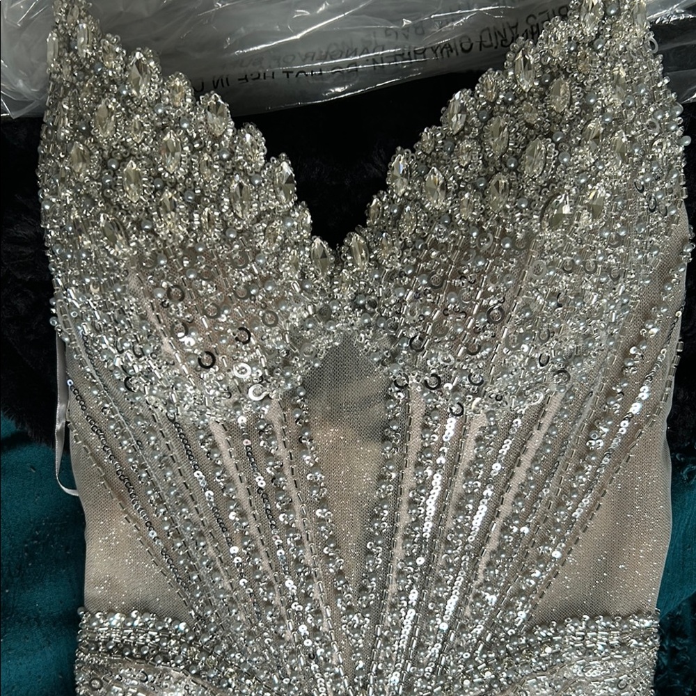 Elegant Silver Sequin Evening Gown